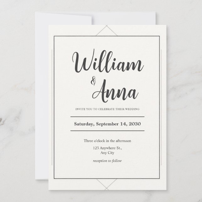 Minimalist Modern Geometric Black Frame Wedding Invitation (Front)
