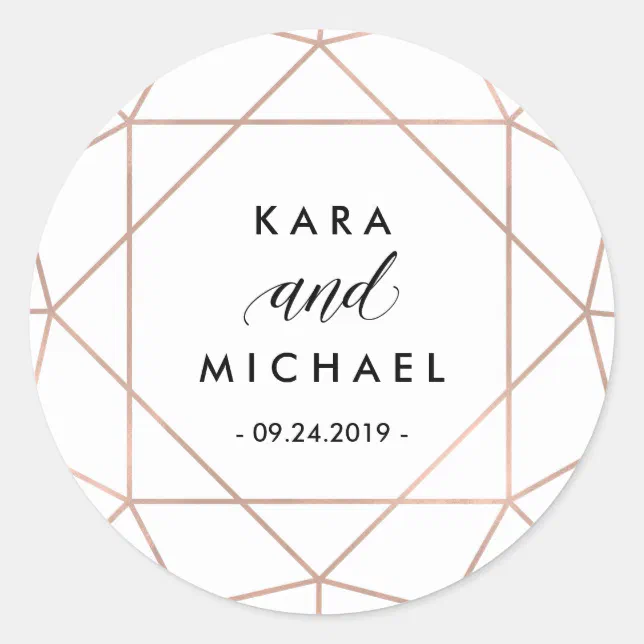 Minimalist Modern Geometric Diamond Wedding Classic Round Sticker | Zazzle