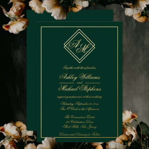 Minimalist Modern Geometric Monogram Wedding Foil  Foil Invitation