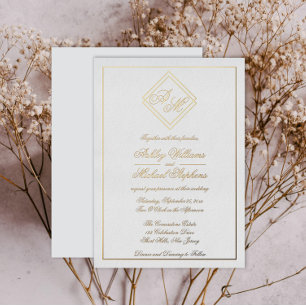 Minimalist Modern Geometric Monogram Wedding  Foil Invitation