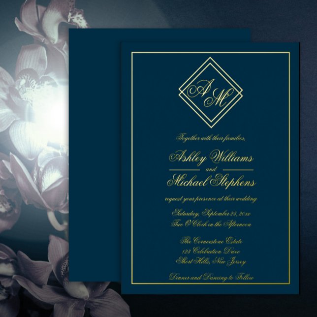 Minimalist Modern Geometric Monogram Wedding Foil Invitation (Creator Uploaded)