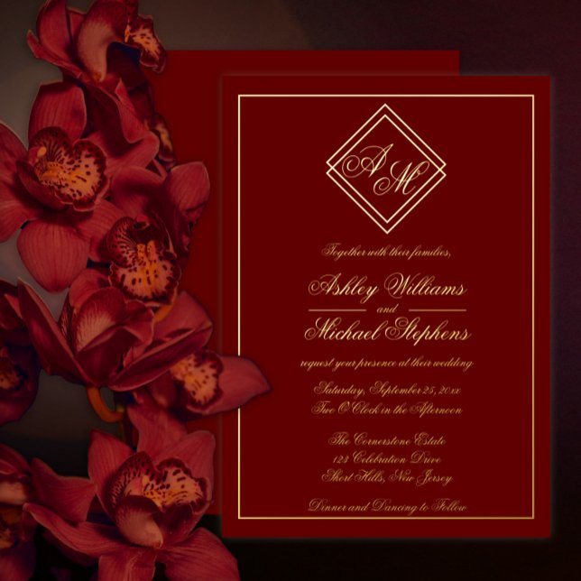 Minimalist Modern Geometric Monogram Wedding Foil Invitation (Creator Uploaded)