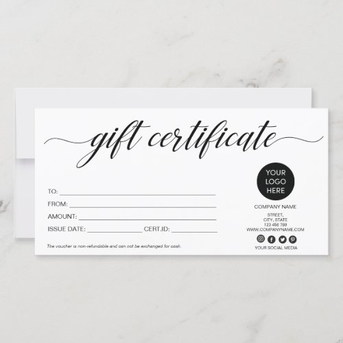 minimalist modern gift card certificate add logo