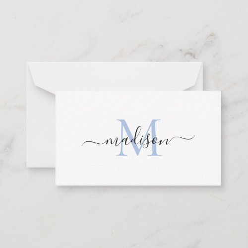 Minimalist Modern Girly Monogram Script Dusty Blue Note Card