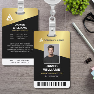 Minimalist Modern Gold & Black   Barcode ID Badge