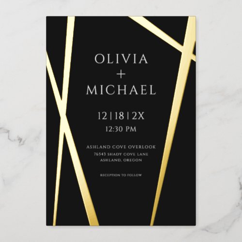 Minimalist Modern Gold Black Foil Invitation