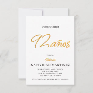 Minimalist Modern Gold Calligraphy 92nd Birthday I Invitation