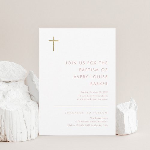  Minimalist Modern Gold Cross Baptism Invitation