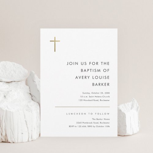  Minimalist Modern Gold Cross Baptism Invitation