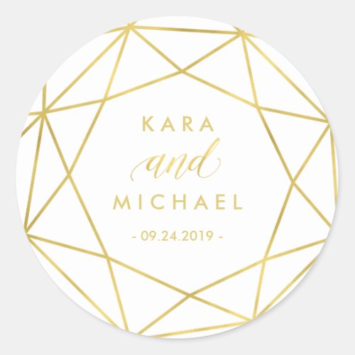 Minimalist Modern Gold Geometric Diamond Wedding Classic Round Sticker