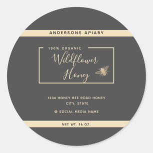 Minimalist Modern gold honey bee honey jar  Classi Classic Round Sticker
