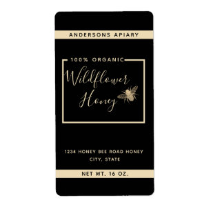 Minimalist Modern gold honey bee honey jar Label