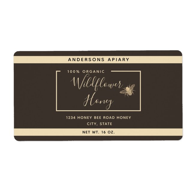 Minimalist Modern gold honey bee honey jar  Label (Front)