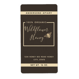 Minimalist Modern gold honey bee honey jar Label
