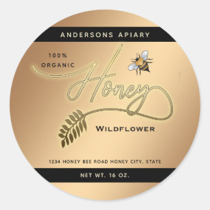 Minimalist Modern gold honey branch bee jar Classic Round Sticker