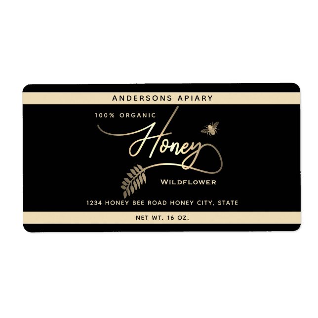 Minimalist Modern gold honey branch bee  jar   Label (Front)