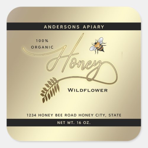 Minimalist Modern gold honey branch bee  jar   Square Sticker