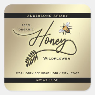 Minimalist Modern gold honey branch bee  jar   Square Sticker
