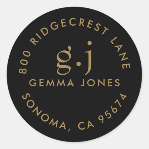 Minimalist Modern Gold Monogram Black Sticker