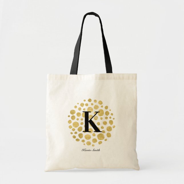 Minimalist Modern Gold Monogram Tote Bag (Front)