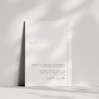 Minimalist Modern Gold QR Code Wedding Foil Invitation