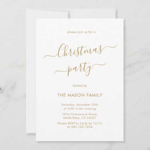 Minimalist Modern Gold Script Christmas Party Invitation