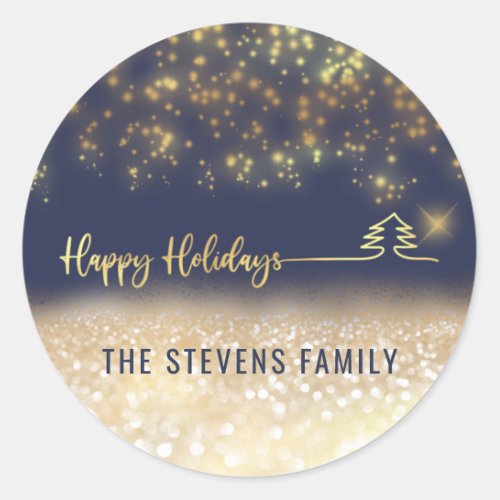 Minimalist modern gold script Happy Holidays Class Classic Round Sticker