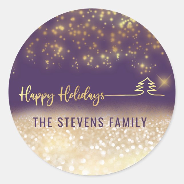 Minimalist modern gold script Happy Holidays  Classic Round Sticker (Front)