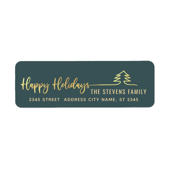 Minimalist modern gold script Happy Holidays  Label (Front)