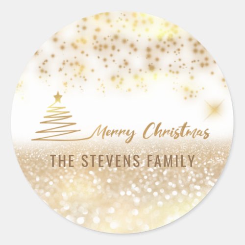 Minimalist modern gold script Merry Christmas Classic Round Sticker