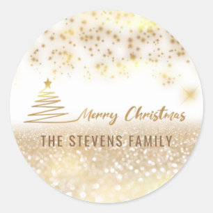 Minimalist modern gold script Merry Christmas Classic Round Sticker