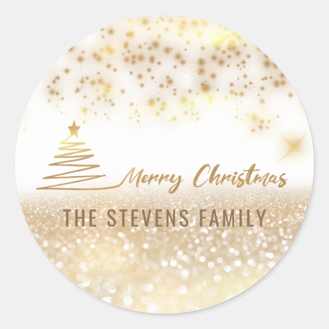 Minimalist modern gold script Merry Christmas Classic Round Sticker (Front)