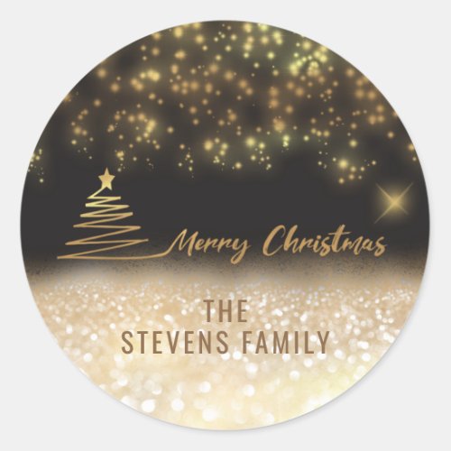 Minimalist modern gold script Merry Christmas Classic Round Sticker