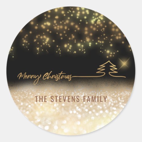 Minimalist modern gold script Merry Christmas Classic Round Sticker