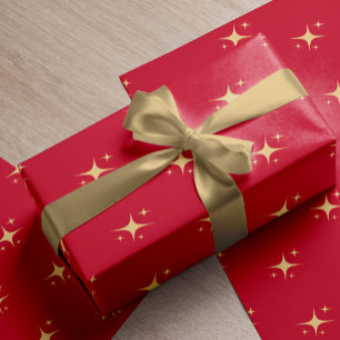 Minimalist modern gold stars red Christmas gift Wrapping Paper