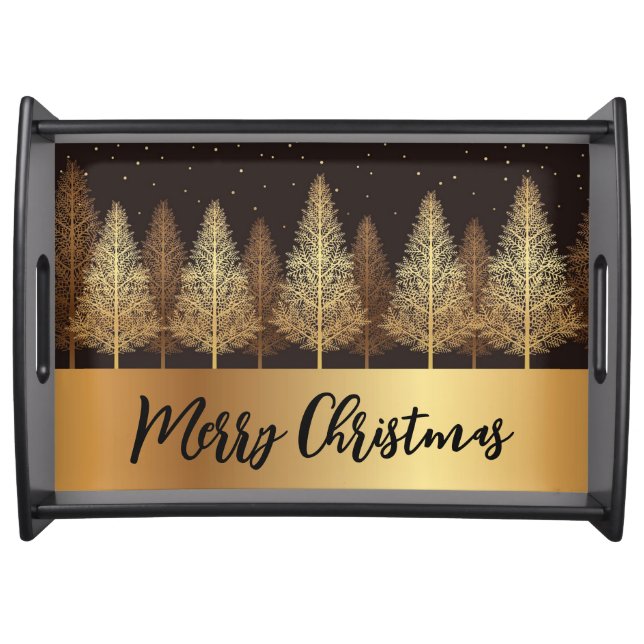 Minimalist Modern Gold Trees with Script Serving Tray (Front)