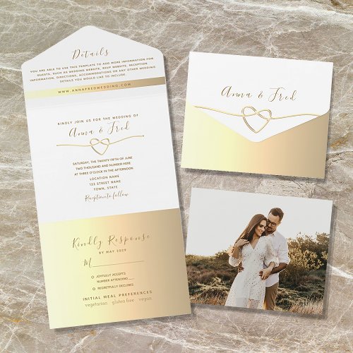 Minimalist Modern Gold Wedding All In One Invitation