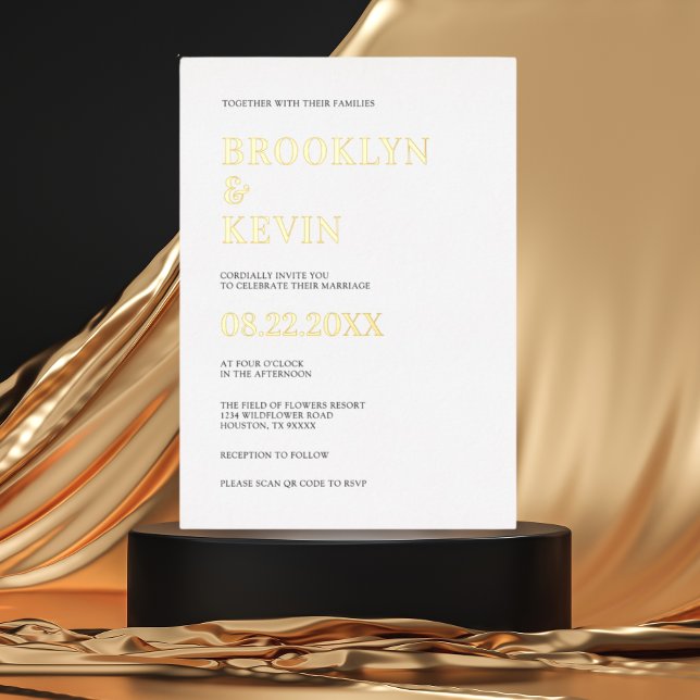 Minimalist Modern Gold Wedding | QR Code Foil Invitation (Creator Uploaded)