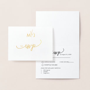 Minimalist Modern Golden Leaf RSVP Foil Card