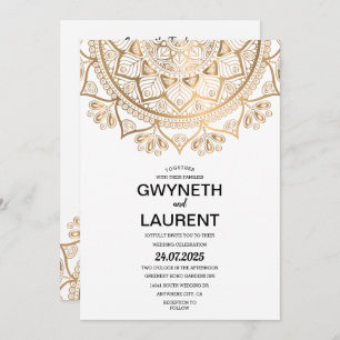 Minimalist Modern Golden Luxury Mandala Wedding Invitation
