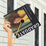 Minimalist Modern GRADUATE Photo Graduation Cap Topper<br><div class="desc">Modern Custom Graduation Cap Topper - Design features a black background that can be changed to any color,  a square photograph,  the text 'GRADUATE' in bold white font,  name,  place of study and class year.</div>