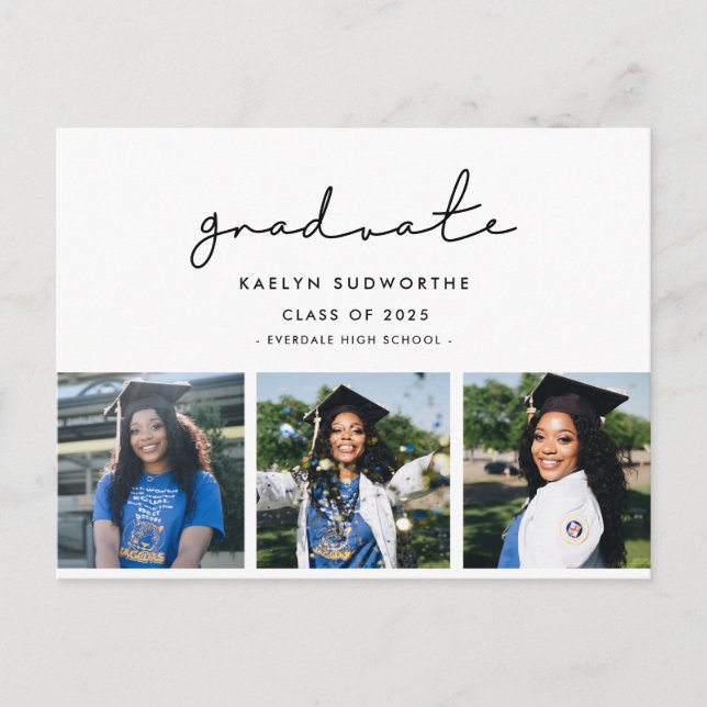 Minimalist modern Graduation announcement collage Postcard (Front)