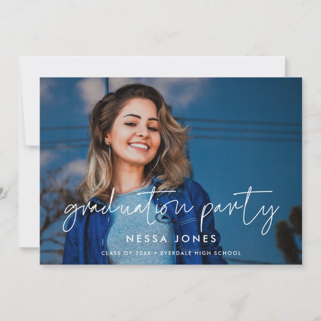 Minimalist modern graduation party photo announcement (Front)