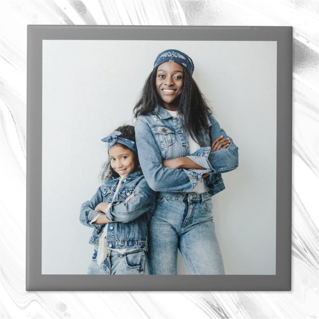 Minimalist Modern Gray Border Photo Ceramic Tile (Creator Uploaded)