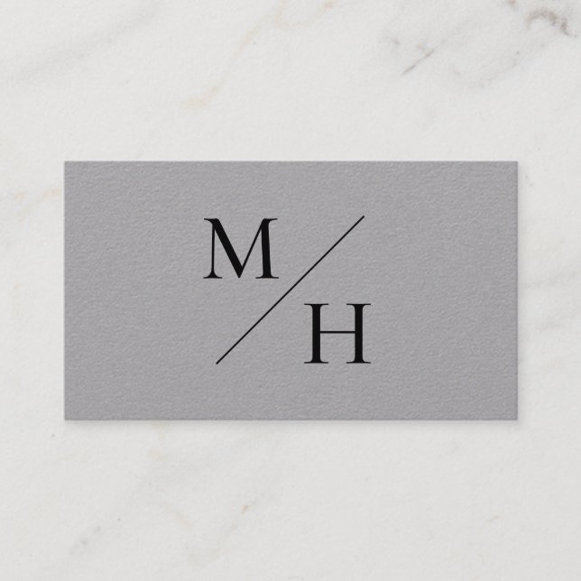 Minimalist Modern Gray Diagonal Initials Monogram Business Card (Front)