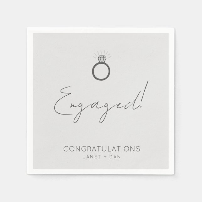 Minimalist Modern Gray Engagement Party Napkins (Front)