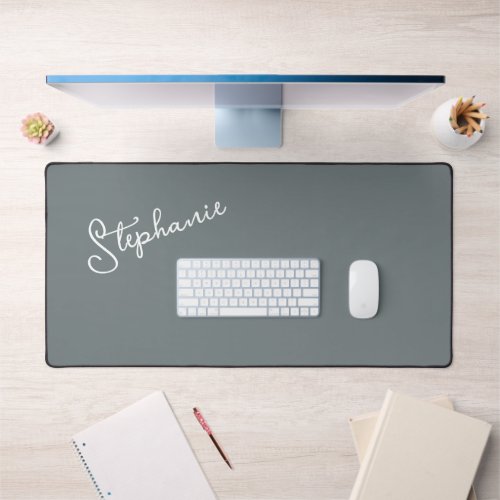 Minimalist Modern Gray Personalized Script Name  Desk Mat
