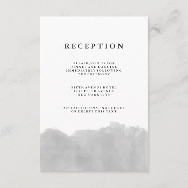 Minimalist Modern Gray Watercolor Reception Enclosure Card (Front)
