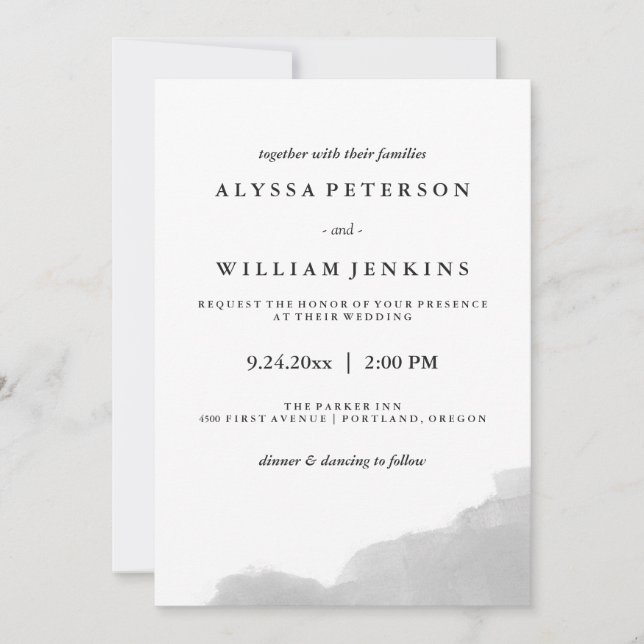Minimalist Modern Gray Watercolor Splash Invitation (Front)