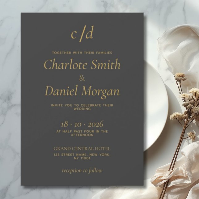 Minimalist modern gray yellow wedding invitation (Creator Uploaded)